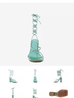 Lace-Up Metallic Teal Sandal - Women's Strappy Heels